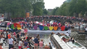 Rainbow hearts boat